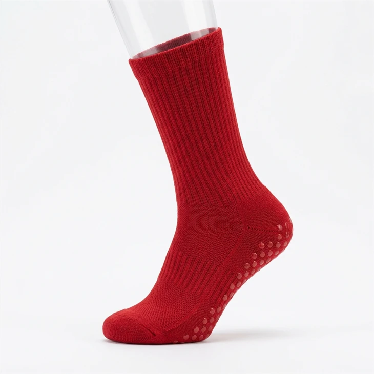 Custom Non Slip Football Socks C13 Red Anti Skid Grip Soccer Socks With White PVC Grip Dots OEM Team Logo Mid Calf Athletic Socks suppliers